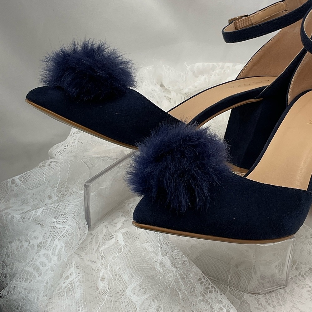 Zalore Women’s Sz6.5 Navy Blue Pointed-Toe Featuring Pom-Poms Women's Heels 0205 - Picture 2 of 15